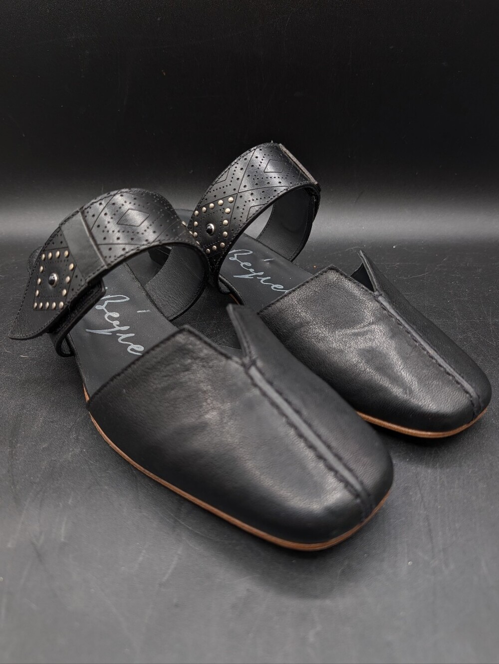 Henry Beguelin Embellished Leather Mule, Black Lambskin, EU 41 US 11, Excellent